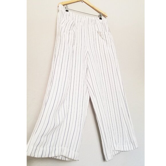 Madewell Linen-Blend Pull-On High-Rise Wide-Leg Pants White Navy Stripe XXL $88 - Picture 10 of 16